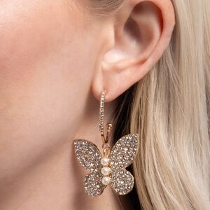 Gold Crystal Butterfly Dangle Earrings